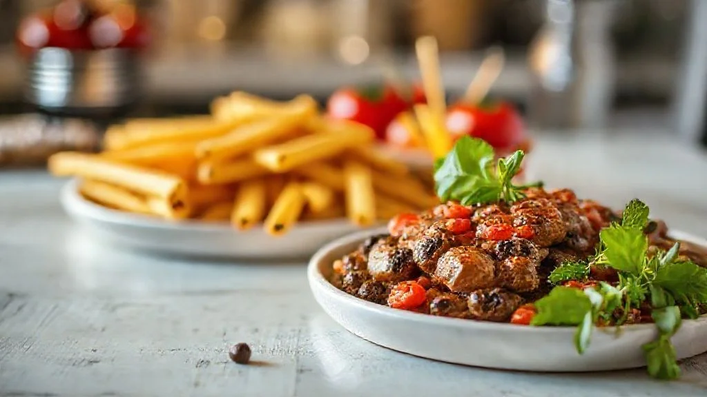 Dramatically lit deconstructed gourmet scallop dish with subtle digital streams