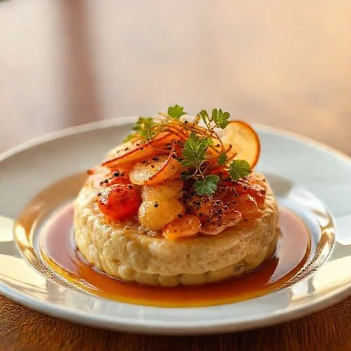 Abstract macro shot of molecular gastronomy with translucent spheres and dry ice.