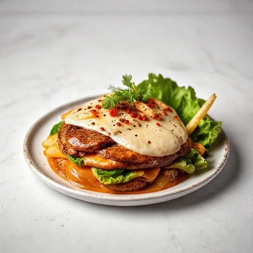 Close-up of a perfectly plated avant-garde dessert, sculptural and dramatic.